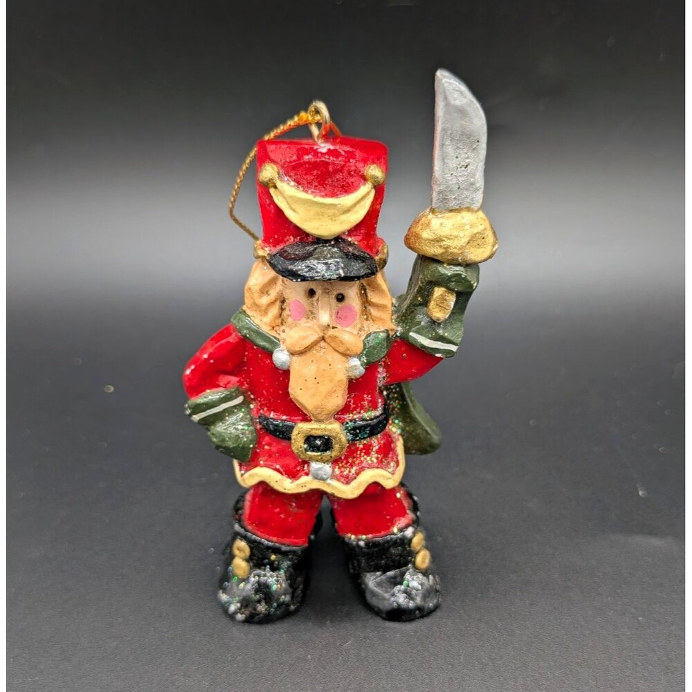 Santa Claus Soldier Hanging Ornament Resin Red/Green/Black/Gold 3in Christmas